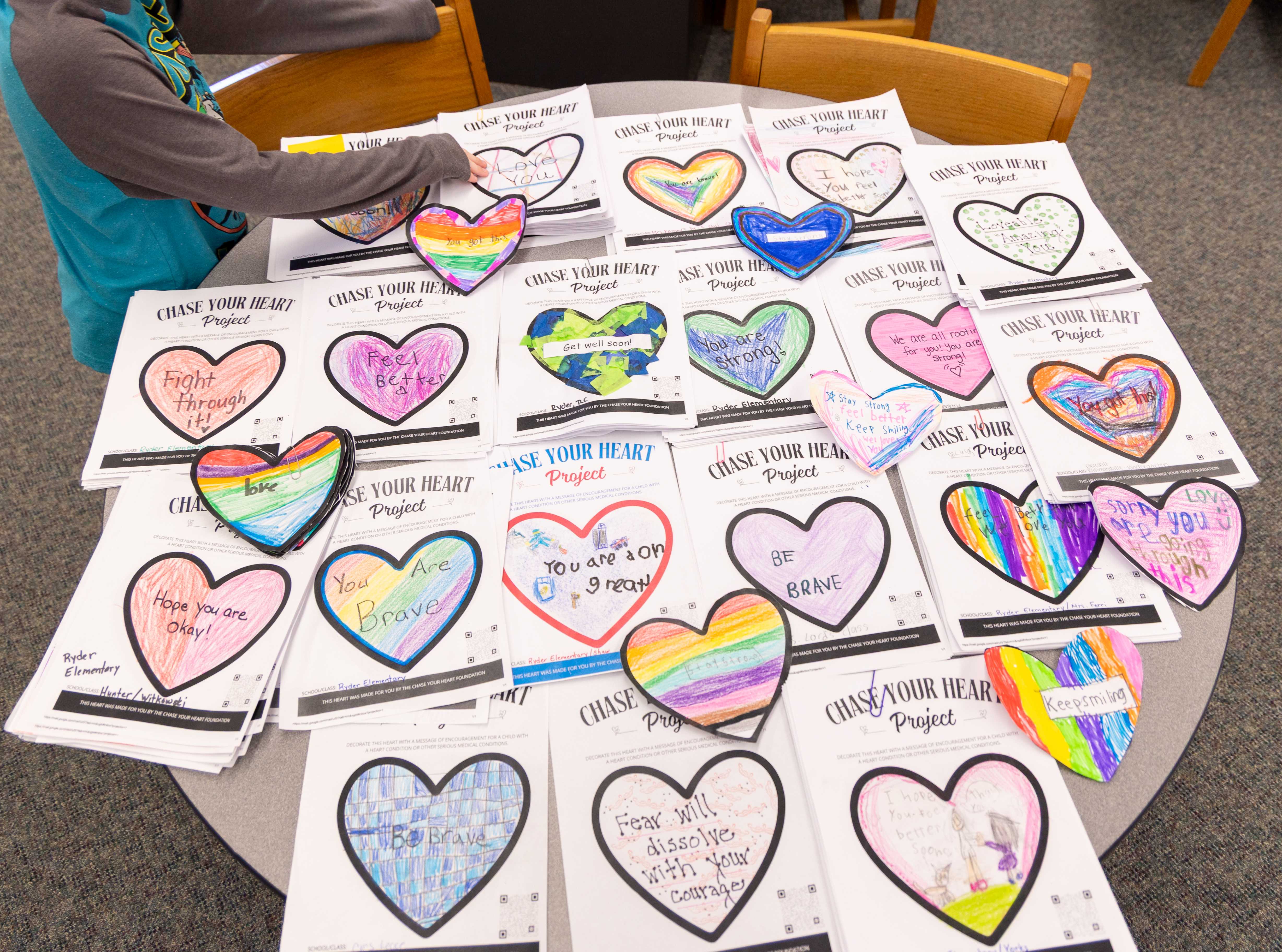 Stacks of all the designed hearts collected at Ryder.